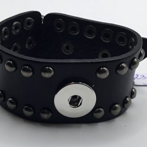 Bracelet cuir clout&eacute;, noir, homme, femme